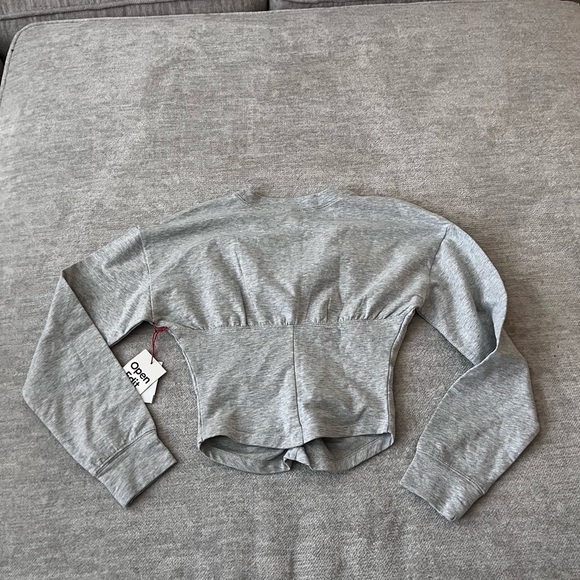Open Edit grey corset top long sleeve cotton shirt NWT size xs - Picture 4 of 4